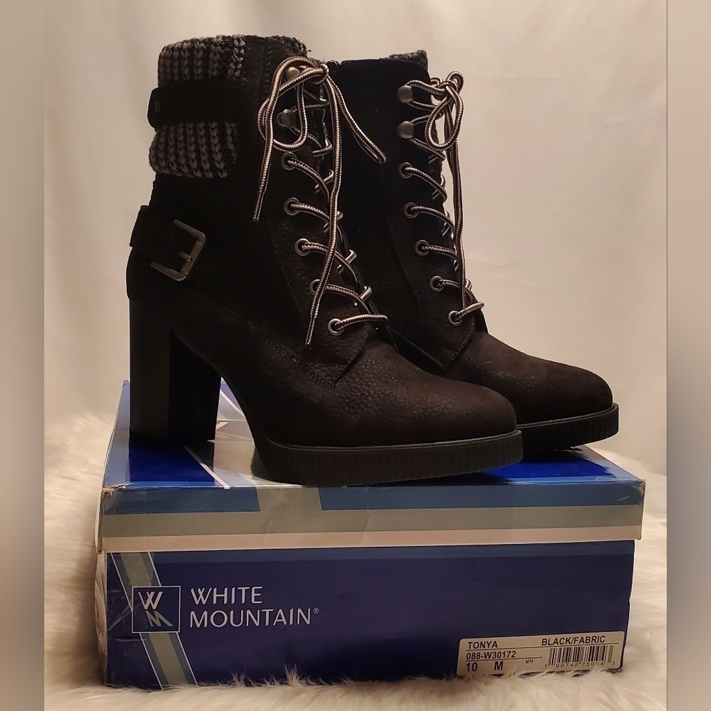 White Mountain Tonya Women's Black Ankle Moto Lace Up Combat Boots Size 10 - Picture 3 of 8